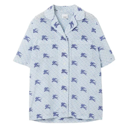 Áo Sơ Mi Nam Burberry EKD Monogram Silk Pyjama Shirt Màu Xanh Họa Tiết Size S - Thời trang - Vua Hàng Hiệu