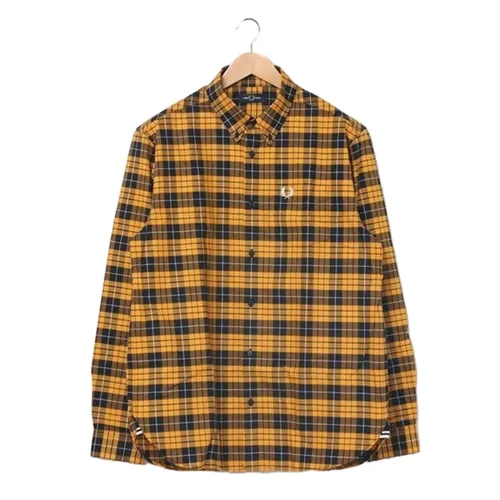 Thời trang Fred Perry - Áo Sơ Mi Nam Fred Perry Tartan Oxford Shirt Vàng Kẻ Đen Size S - Vua Hàng Hiệu