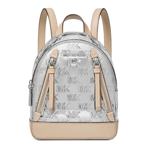 Túi xách - Balo Nữ Michael Kors MK Brooklyn Logo Embossed Patent Extra Small Convertible Crossbody Backpack Màu Bạc/Be - Vua Hàng Hiệu