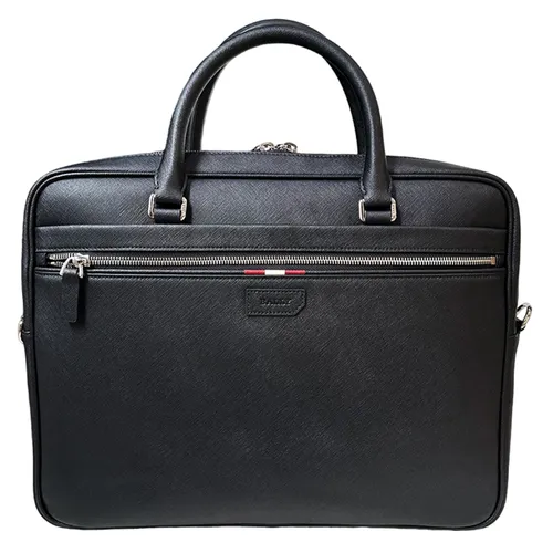 Túi xách Bally - Cặp Xách Tay Bally Logo Plaque Striped Zipped Briefcase Màu Đen - Vua Hàng Hiệu