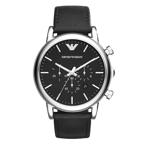 Emporio Armani Dây da Đen - Đồng Hồ Nam Emporio Armani Luigi Chronograph Black Leather Watch AR1828 Màu Đen Bạc - Vua Hàng Hiệu