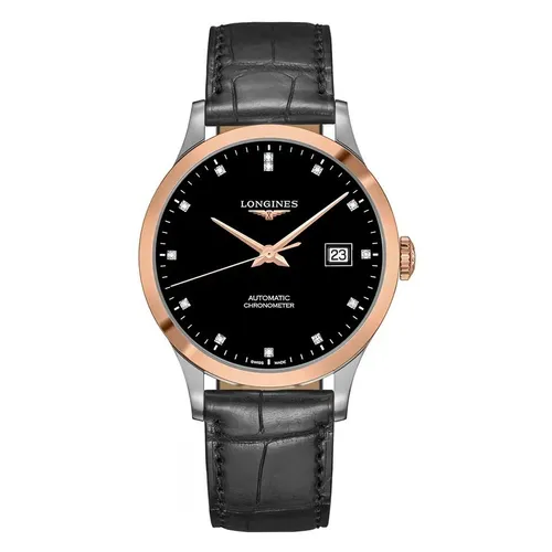 Đồng Hồ Nam Longines Record Automatic L2.821.5.57.2 Màu Đen Phối Vàng Hồng