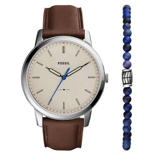 Set Đồng Hồ Nam Fossil The Minimalist 3H FS5966 + Vòng Tay Da Màu Nâu Xanh