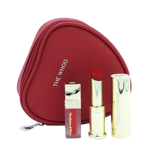Son Môi - Set Son Whoo Gongjinhyang 3 Món (Mi Glow Lip Balm Wine Red Đỏ Vang 3.3g + Mi Velvet Liquid Lip Rouge 45 Royal Red Đỏ Thuần 2.1g + Túi) - Vua Hàng Hiệu