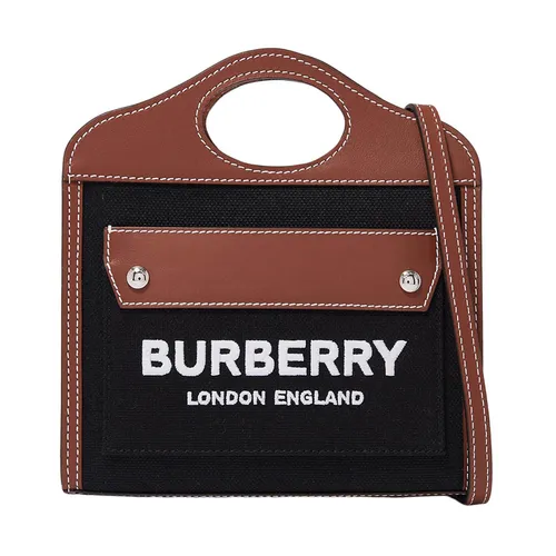 Burberry - Túi Đeo Chéo Nữ Burberry Micro Pocket Bag In Leather And E-canvas Màu Nâu Đen - Vua Hàng Hiệu
