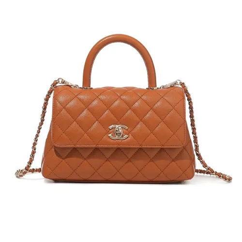 Túi Đeo Chéo Nữ Chanel Toffee Quilted Caviar Coco Top Handle Flap Bag Gold Hardware Màu Nâu