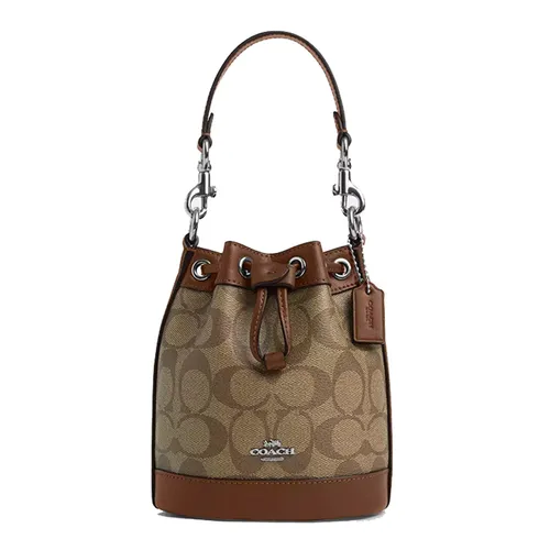Túi Đeo Chéo Nữ Coach Mini Bucket Bag In Signature Canvas CR145 Màu Nâu Khaki