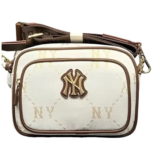 Túi xách - Túi Đeo Chéo Nữ MLB Monogram Jacquard New York Yankees White 7ACRMDA4- 50WHT Màu Trắng Nâu - Vua Hàng Hiệu