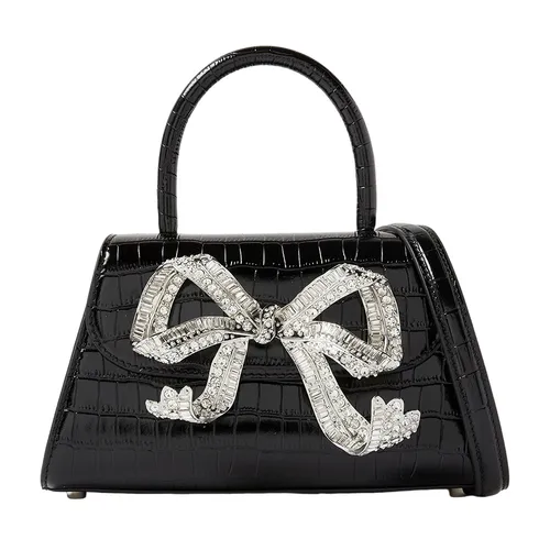Túi xách - Túi Xách Tay Nữ Self-Portrait Mini Bow Bag In Croc-Embossed Leather Màu Đen - Vua Hàng Hiệu