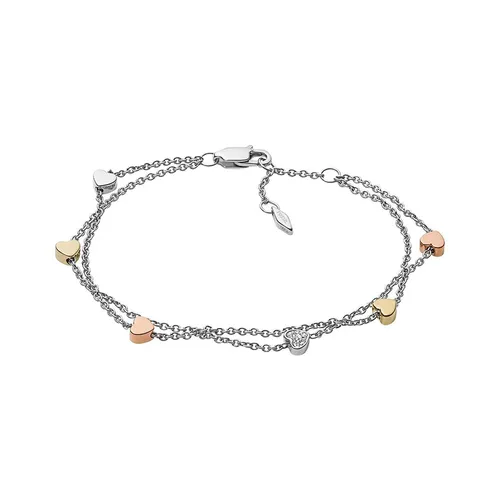 Fossil Vòng đeo tay - Vòng Đeo Tay Nữ Fossil Heart Tri-Tone Steel Double-Chain Bracelet JF02854998 Phối Màu - Vua Hàng Hiệu