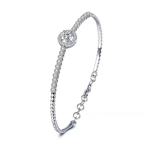 Lili Jewelry - Vòng Đeo Tay Nữ Lili Jewelry Dạng Kiềng Đính Kim Cương Moissanite Tròn Farah LILI_054678 Màu Bạc - Vua Hàng Hiệu