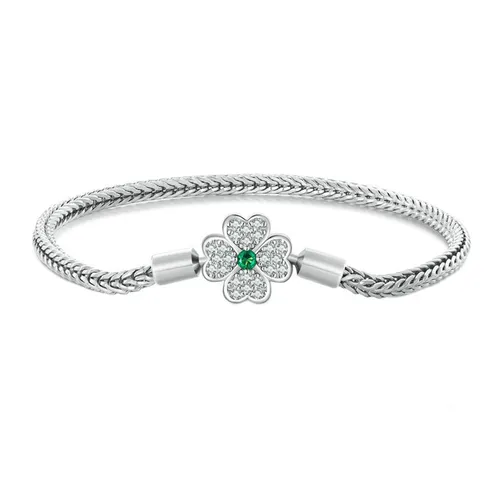 Lili Jewelry - Vòng Đeo Tay Nữ Lili Jewelry Đính Đá CZ Hình Cỏ 4 Lá Rosemary LILI_089955 Màu Bạc Size 17 - Vua Hàng Hiệu