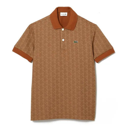 Lacoste Nâu Áo Polo - Áo Polo Nam Lacoste Classic Fit Monogram Print Contrast Collar Polo Shirt DH0073 ZWM Màu Nâu Size 4 - Vua Hàng Hiệu