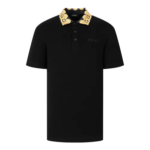 Áo Polo Nam Versace Black With Collar Printed Polo Shirt 1012260 Màu Đen Size S