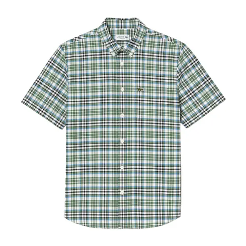 Áo Sơ Mi Cộc Tay Nam Lacoste Regular Fit Short Sleeve Check Shirt CH1910 U9L Màu Kẻ Xanh Khaki Size 40