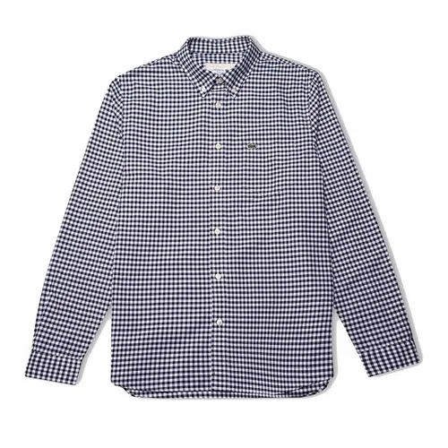 Thời trang - Áo Sơ Mi Nam Lacoste Men's Regular Fit Gingham Oxford Cotton Shirt CH5271 522 Kẻ Ca Rô Màu Đen Trắng Size 38 - Vua Hàng Hiệu