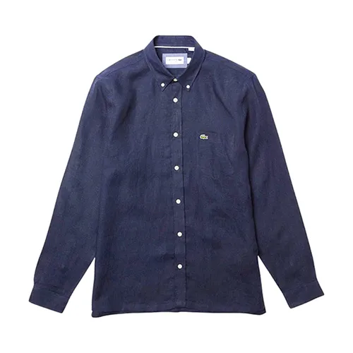 Thời trang Áo sơ mi Vải Linen - Áo Sơ Mi Nam Lacoste Regular Fit Linen Shirt CH4990 166 Màu Xanh Navy Size 40 - Vua Hàng Hiệu