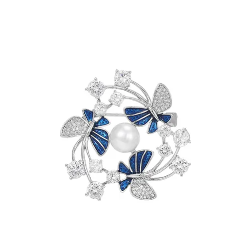 Cài Áo Nữ Kya Jewel Azure Butterfly BR754 Màu Bạc - Xanh