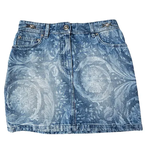 Chân Váy Nữ Versace Baroque Print Denim Miniskirt Màu Xanh Denim Size 36