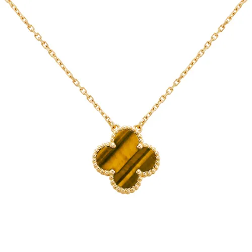 Trang sức Vàng 18k - Dây Chuyền Jewery Luxury Vintage Alhambra Pendant 18K Yellow Gold, Tiger Eye Màu Vàng Gold - Vua Hàng Hiệu