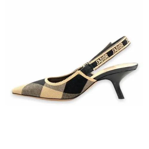 Dép Dior Nữ - Dép Cao Gót Nữ Christian Dior Jadio’r Slingback Cotton Ribbon Kitten Heels Màu Be Đen Size 35 - Vua Hàng Hiệu