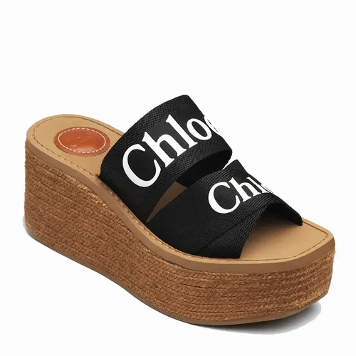 Dép - Dép Đế Xuồng Nữ Chloé Woody Wedge Mule CHC21U44908 Màu Nâu Đen Size 39 - Vua Hàng Hiệu