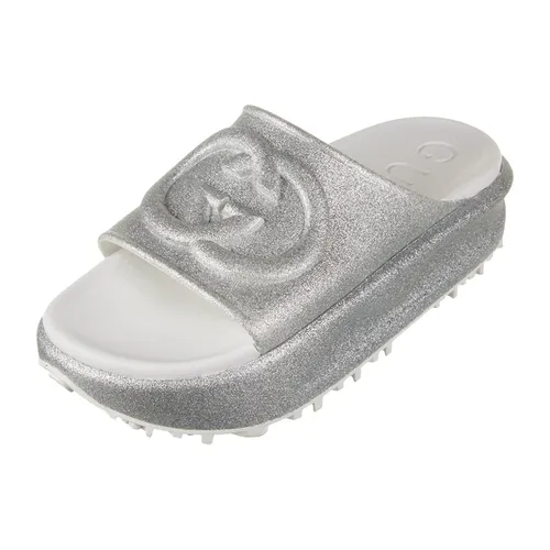 Dép Nữ Gucci Interlocking G Logo Rubber Slides GUC1540656 Màu Bạc Trắng Size 37 - Dép - Vua Hàng Hiệu