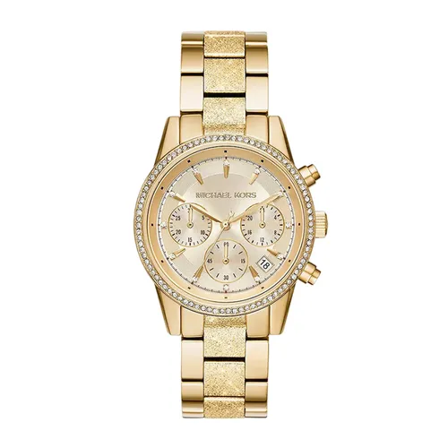 Đồng hồ Michael Kors Dây kim loại - Đồng Hồ Nữ Michael Kors MK Ritz Chronograph Gold-Tone Steel Watch MK6597 Màu Vàng - Vua Hàng Hiệu