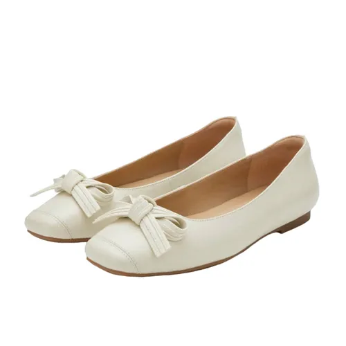 Pazzion - Giày Bệt Nữ Pazzion Clarice Bow Square Toe Flats 966-3BEG035 Màu Trắng Kem - Vua Hàng Hiệu
