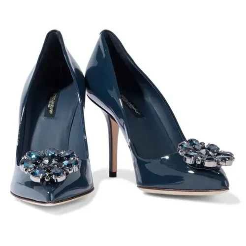 Giày Cao Gót Nữ Dolce & Gabbana D&G Bellucci Crystal Embellished Patent Leather Pumps Midnight Blue Màu Xanh Size 37 - Giày - Vua Hàng Hiệu