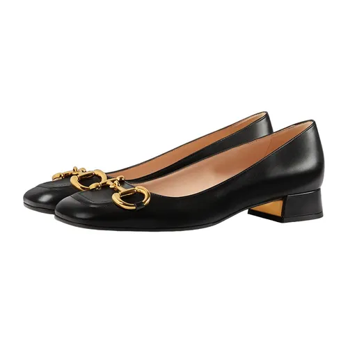 Giày Cao Gót Nữ Gucci Horsebit Ballet Flat Black Leather Màu Đen Size 35