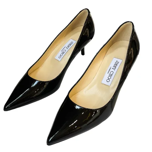 Giày Jimmy Choo - Giày Cao Gót Nữ Jimmy Choo Aza Pointy Toe Leather Kitten Heel Màu Đen Size 35 - Vua Hàng Hiệu