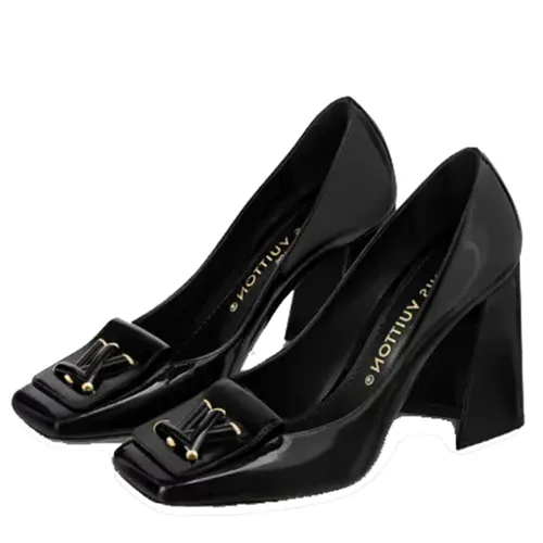 Giày Cao Gót Nữ Louis Vuitton LV Shake Logo Embellished Leather Courts Màu Đen Size 35