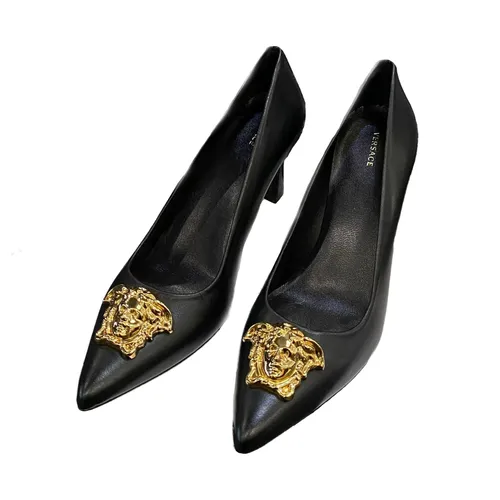 Giày - Giày Cao Gót Nữ Versace La Medusa Logo Pumps Màu Đen Size 37 - Vua Hàng Hiệu