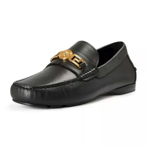 Versace Giày lười - Giày Lười Nam Versace Leather With Gold Logo Hardware 1009707 D1VS KVO41 Màu Đen Size 42 - Vua Hàng Hiệu