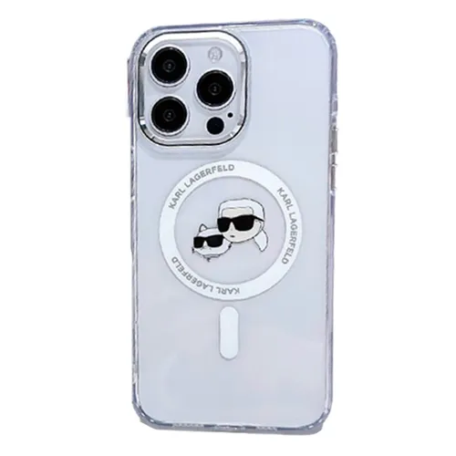 Ốp Điện Thoại Karl Lagerfeld Heads Metal Frame MagSafe Iphone 15 Pro Max Màu Trắng