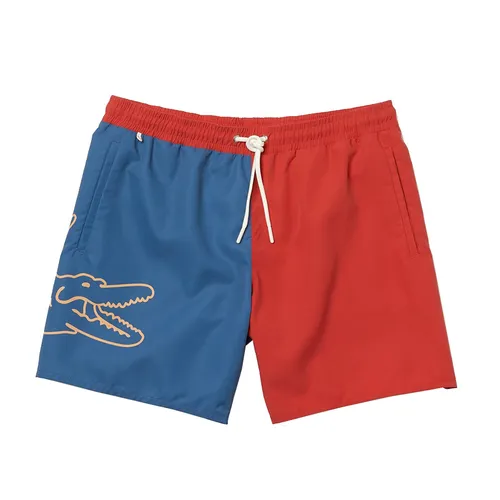 Quần Short Nam Lacoste Men’s Two-Tone Crocodile Print Swimming Trunks MH9397 F9L Màu Xanh/Đỏ Size L