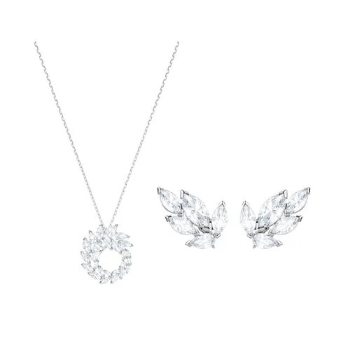 Trang sức Bộ sản phẩm - Set Dây Chuyền Và Khuyên Tai Swarovski Louison Pendant White Rhodium Plated Màu Bạc Trắng - Vua Hàng Hiệu