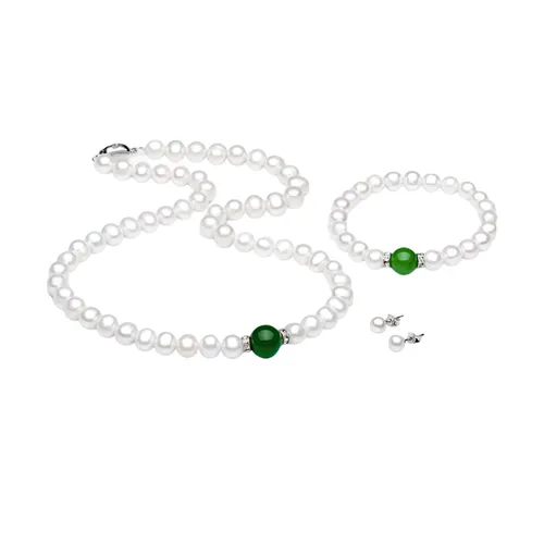 Set Dây Chuyền + Vòng Đeo Tay Nữ Kya Jewel Ngọc Trai Mã Não PS8-X Màu Trắng - Xanh - Trang sức - Vua Hàng Hiệu