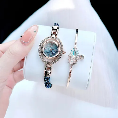 Davena - Set Đồng Hồ Nữ Davena Crystal 61625 Màu Xanh Blue (Random Vòng Tặng Kèm) - Vua Hàng Hiệu