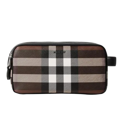 Túi Cầm Tay Nam Burberry Check Leather Travel Pouch Màu Nâu - Túi xách - Vua Hàng Hiệu