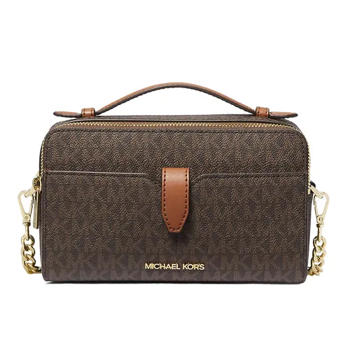Michael Kors - Túi Đeo Chéo Nữ Michael Kors MK Medium Logo Zip Phone Crossbody Bag 35F2GTTC2B Màu Nâu - Vua Hàng Hiệu