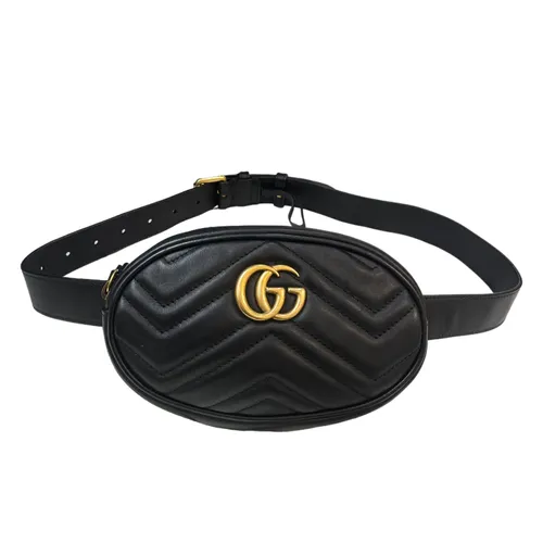 Túi xách Hàng Hiệu Used - Túi Đeo Hông Nữ Gucci Logo Detail Chevron Quilted Leather Belt Bag Black Màu Đen - Vua Hàng Hiệu