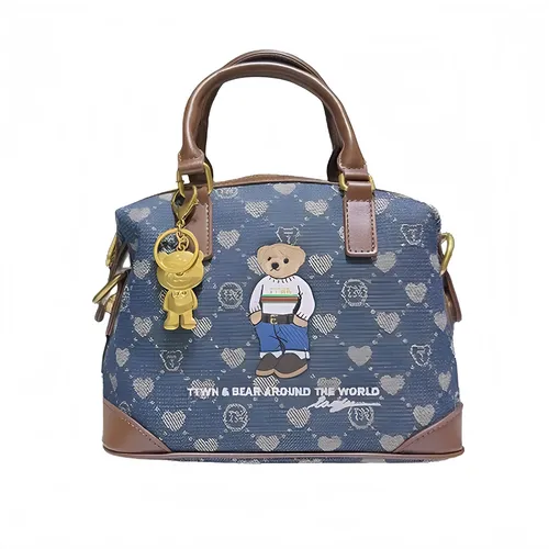 Túi Xách Nữ TTWN BEAR TN3658 TN3711 Màu Xanh Viền Nâu Vải