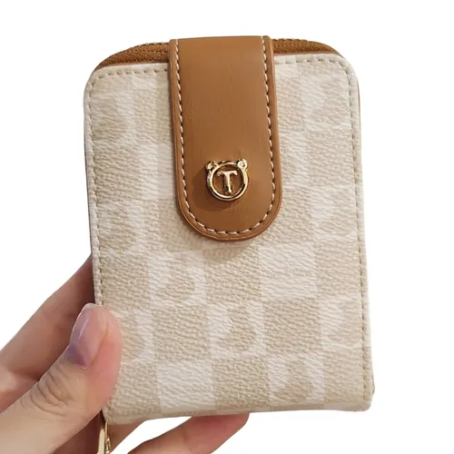 Ví Đựng Thẻ Nữ TTWN BEAR TT2404 Kẻ Caro Màu Nâu Trắng