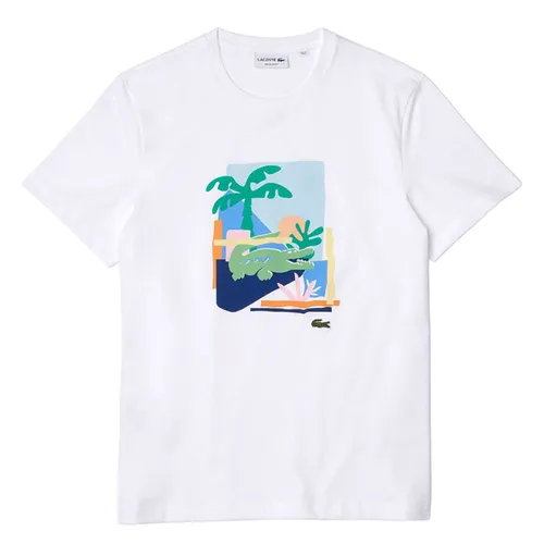 Áo Phông Nam Lacoste Men's Regular Fit Crew Neck Printed T-Shirt TH2645 001 Màu Trắng Size 2