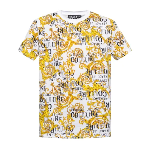 Thời trang Versace Áo phông - Áo Phông Nam Versace Jeans Couture Baroque-Print T-Shirt 74GAH6S0JS161 G03 Màu Trắng/Vàng Size S - Vua Hàng Hiệu