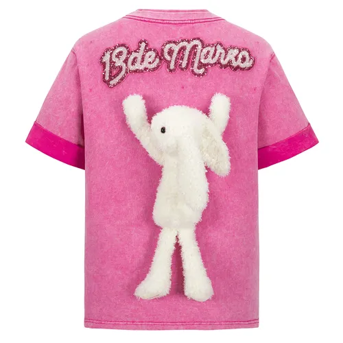 Áo Phông Nữ 13 De Marzo Washed Sequins Logo TShirt Pink Màu Hồng Size S