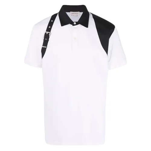 Alexander Mcqueen Áo Polo - Áo Polo Nam Alexander McQueen White With Strap Polo Shirt 626802 QRX33 9000 Màu Trắng Phối Đen Size XS - Vua Hàng Hiệu