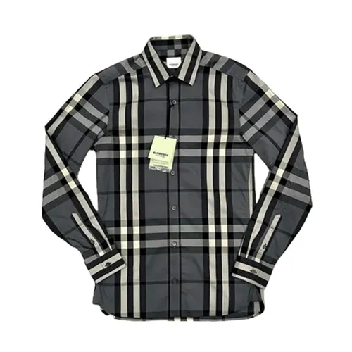 Thời trang - Áo Sơ Mi Nam Burberry Check Patterned Shirt Charcoal Màu Xám Đen Size XS - Vua Hàng Hiệu